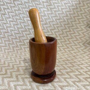 Vintage Wooden Mortar and Pestle Garlic Press Herb Grinder